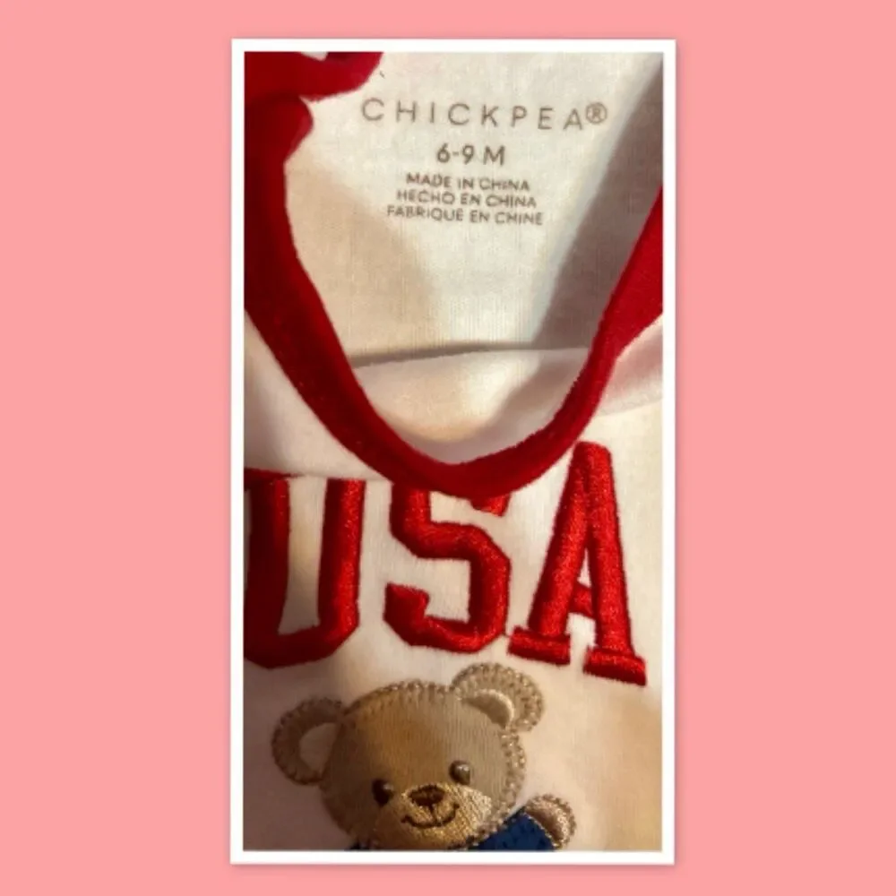 Chickpea Baby Bodysuit Featuring Bold Red Embroidered 